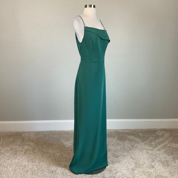 One Shoulder Evening Gown Green Size 14 Sleeveless Side Slit by Laundry - Picture 5 of 12